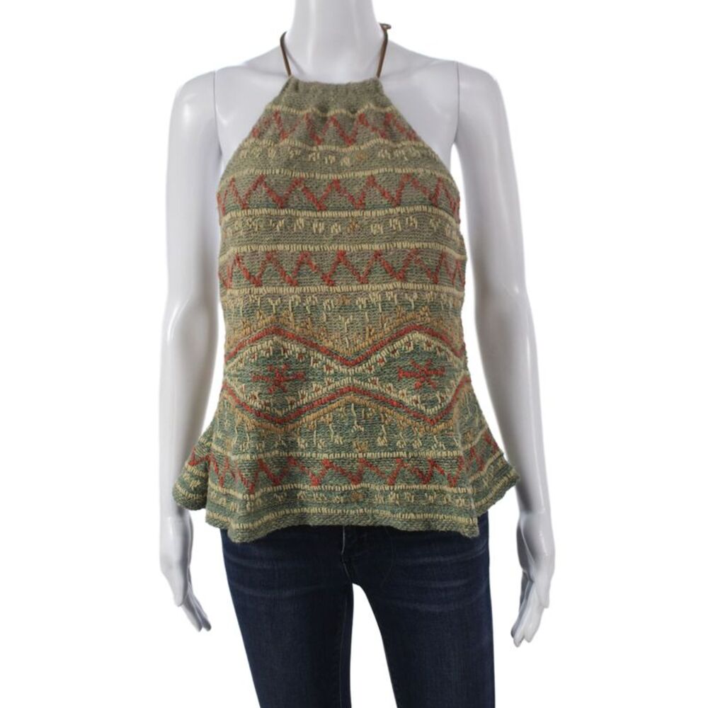 Ralph Lauren Blue Label Women Green Geometric Halter Camisole Size M